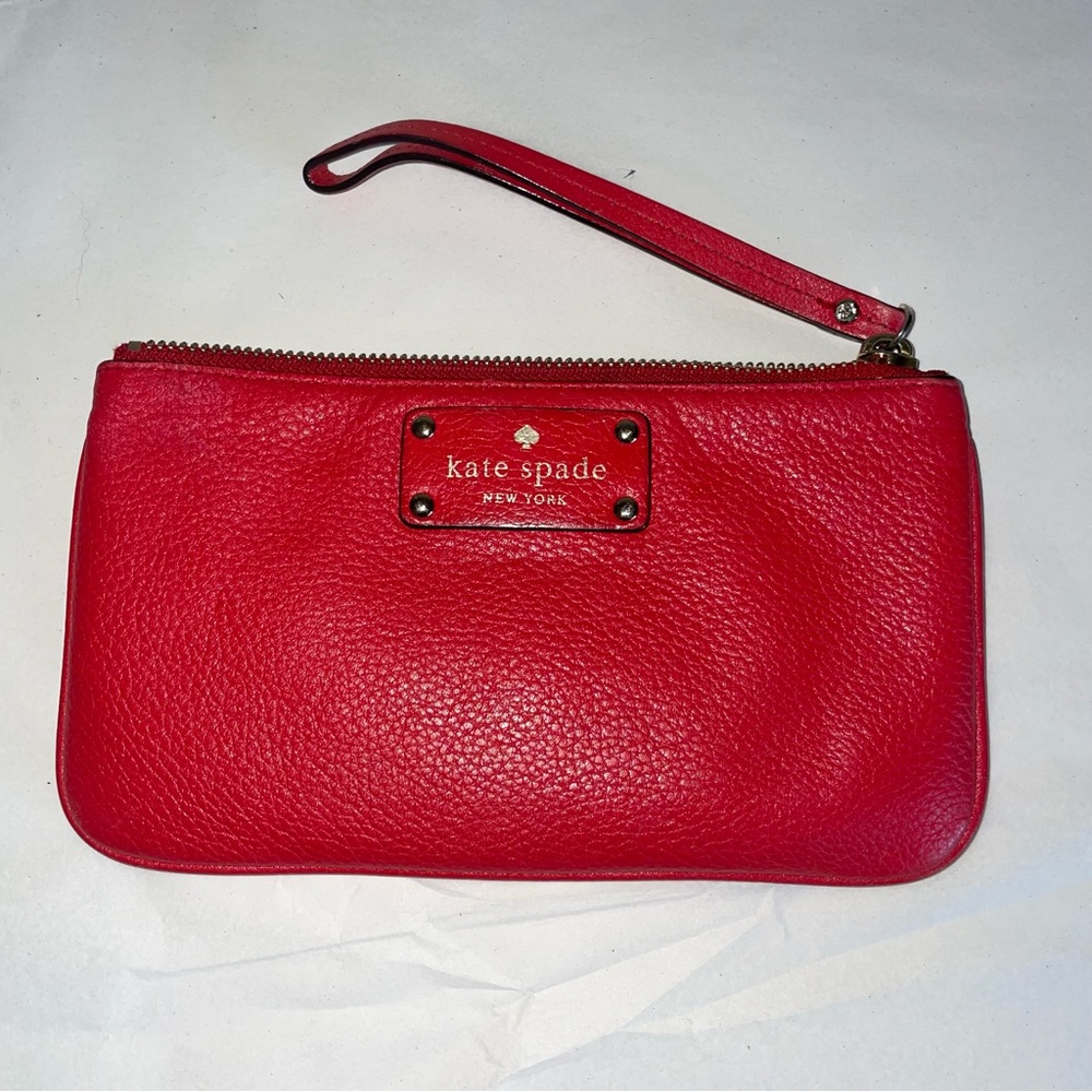 KATE SPADE TOP Zipper Wristlet Red Leather